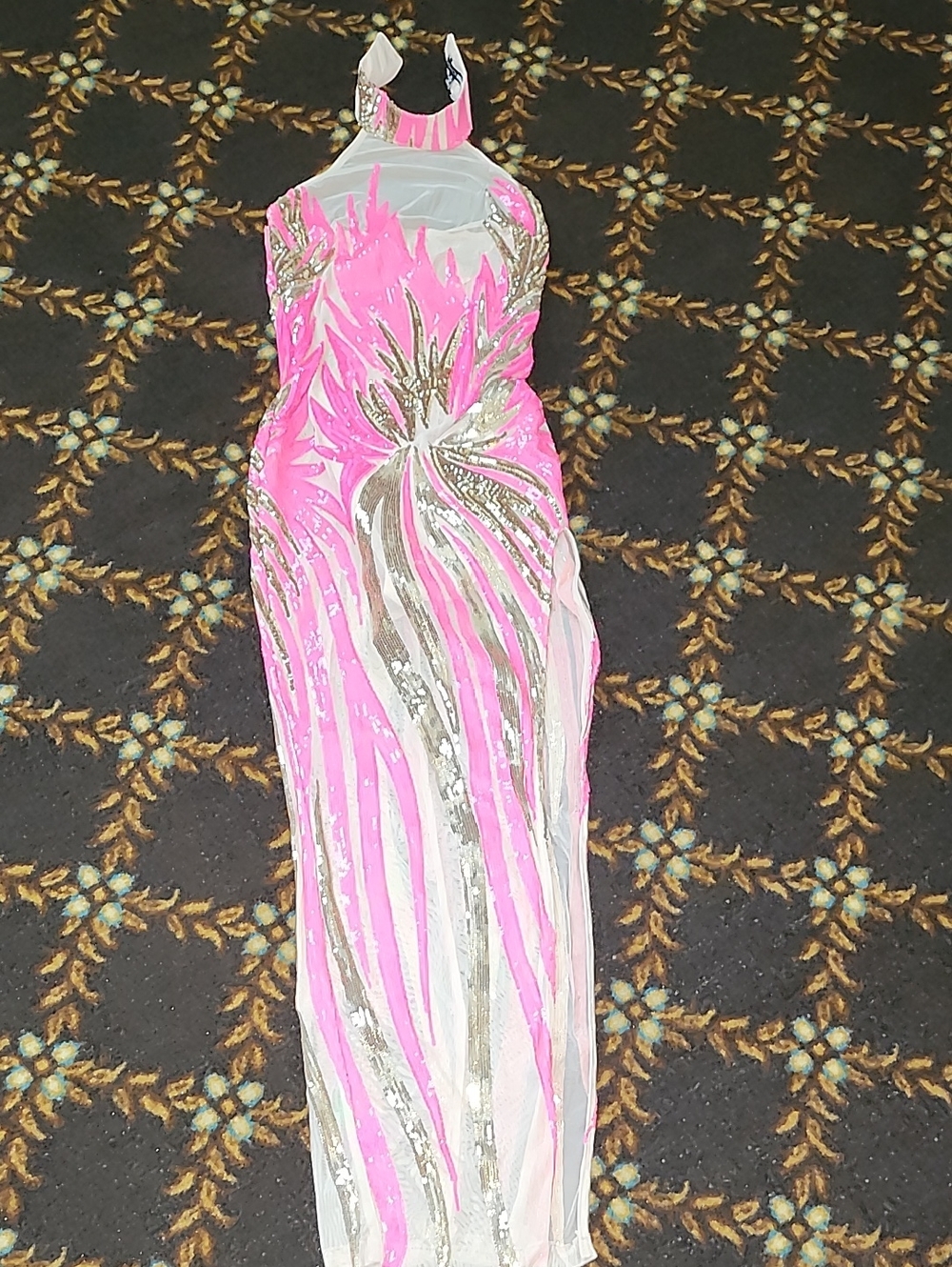 Fashion Nova Pink and Silver Halter Maxi Dress